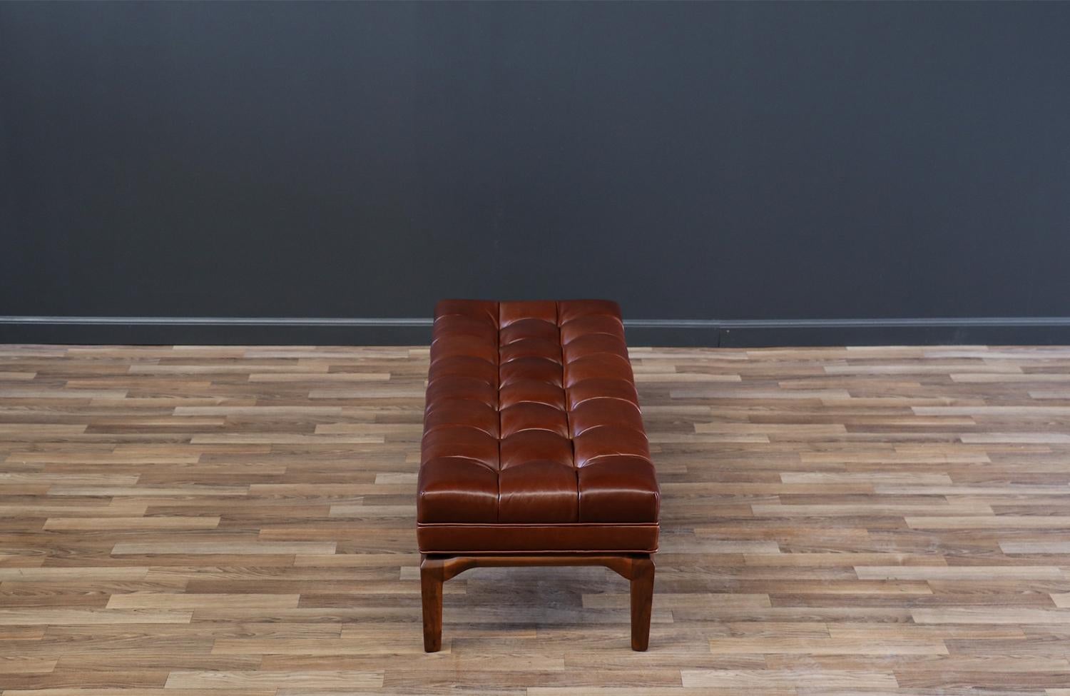 Mid-Century Modern Expertly Restored - Maurice Bailey Cognac Tufted Leather Bench