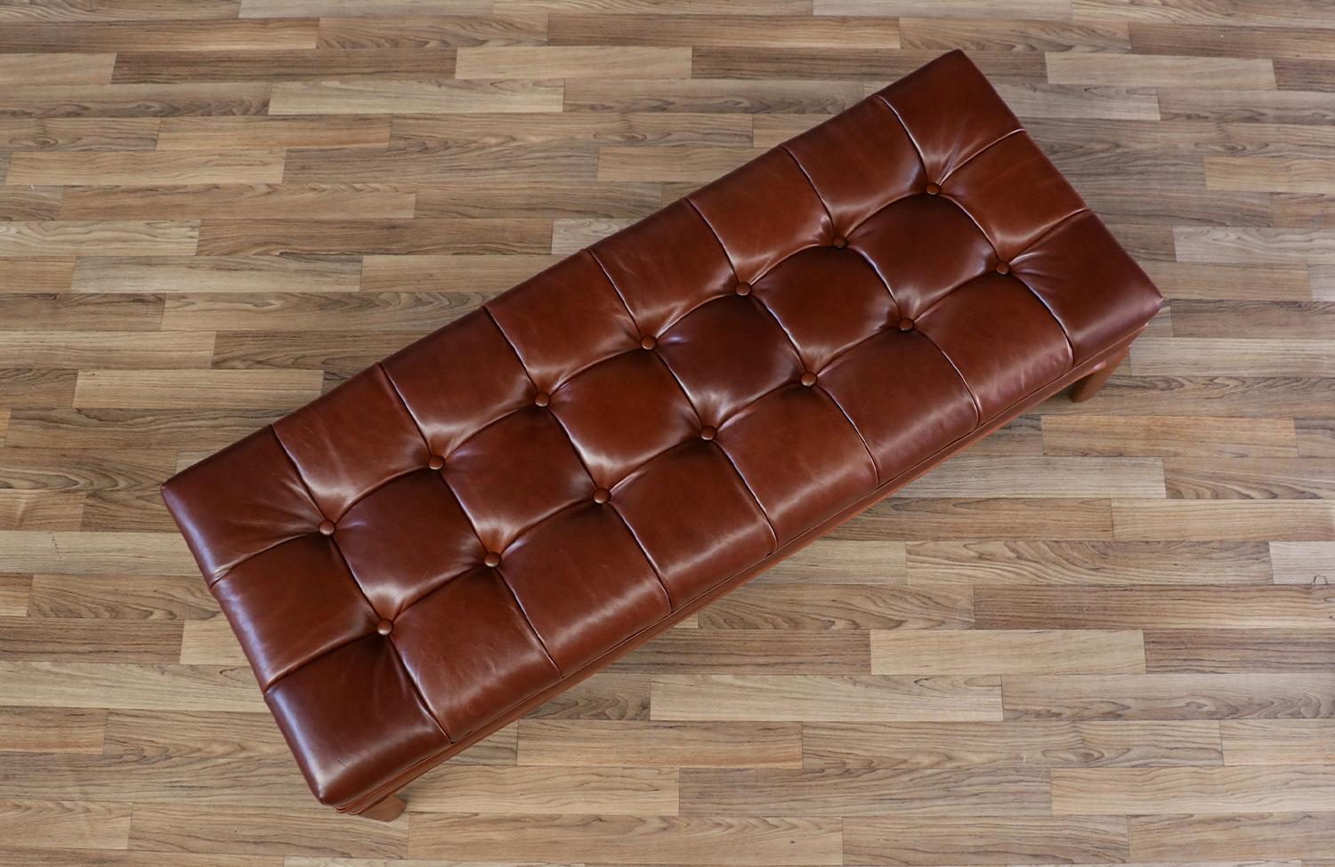 American Expertly Restored - Maurice Bailey Cognac Tufted Leather Bench