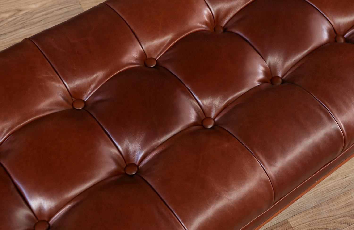 Expertly Restored - Maurice Bailey Cognac Tufted Leather Bench 2