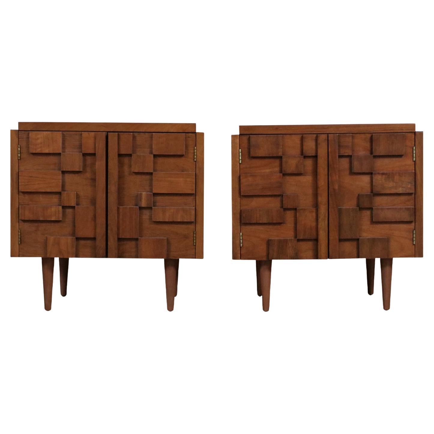 Expertly Restored - Mid-Century Brutalist Modern "Staccato" Night Stands by Lane For Sale
