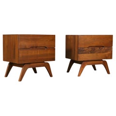 Expertly Restored - Mid-Century Californian Modern Sculpted Walnut Night Stands