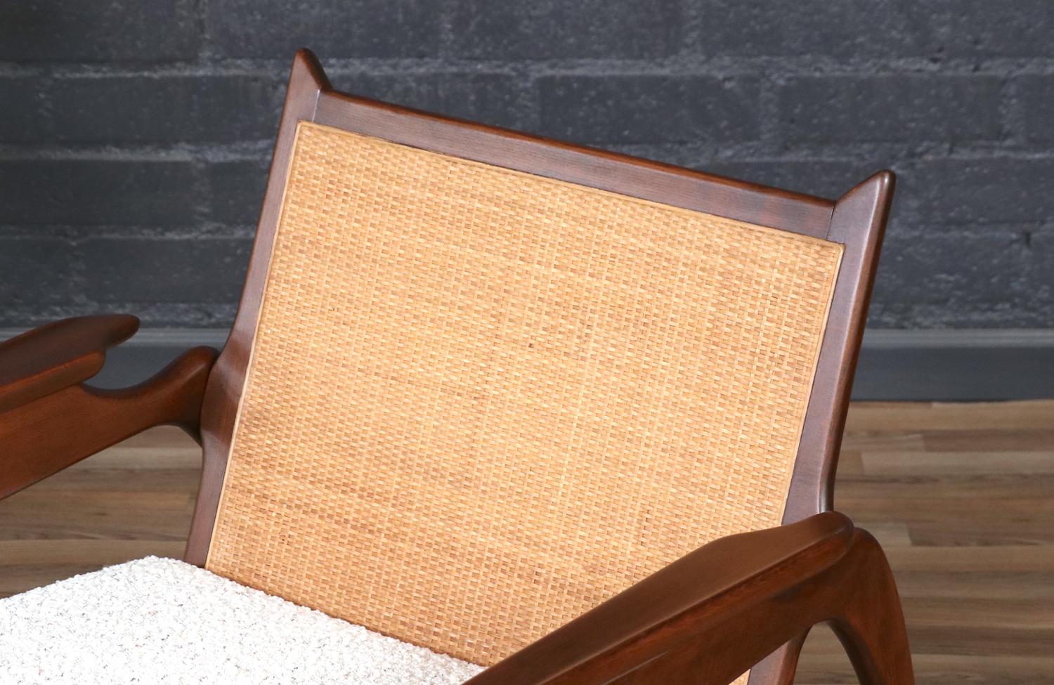 Fabric Expertly Restored - Mid-Century Italian Modern Rocking Chair w/ Cane Backrest For Sale