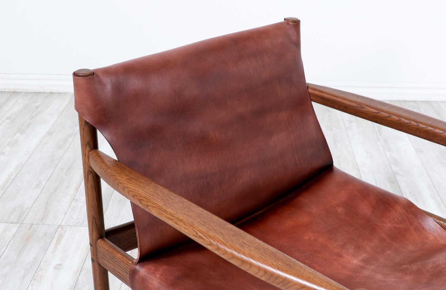 Fachmännisch restauriert - Cognacfarbener Safari-Stuhl aus Leder, Mid-Century Modern im Angebot 2