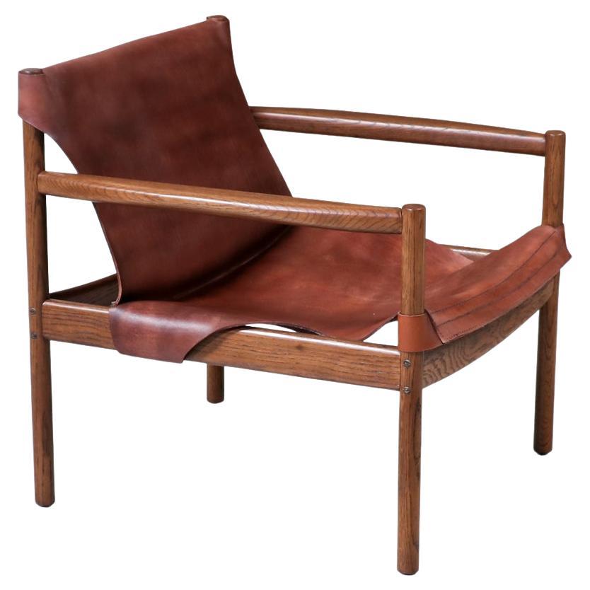 Fachmännisch restauriert - Cognacfarbener Safari-Stuhl aus Leder, Mid-Century Modern im Angebot
