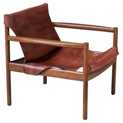 Fachmännisch restauriert - Cognacfarbener Safari-Stuhl aus Leder, Mid-Century Modern