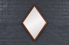 Expertly Restored - Mid-Century Modern Diamond Shape Walnut Wood Mirror