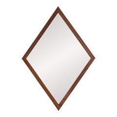 Expertly Restored - Mid-Century Modern Diamond Shape Walnut Wood Mirror