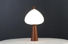 Expertly Restored - Mid-Century Modern Mushroom Glass & Walnut Lamp by Laurel