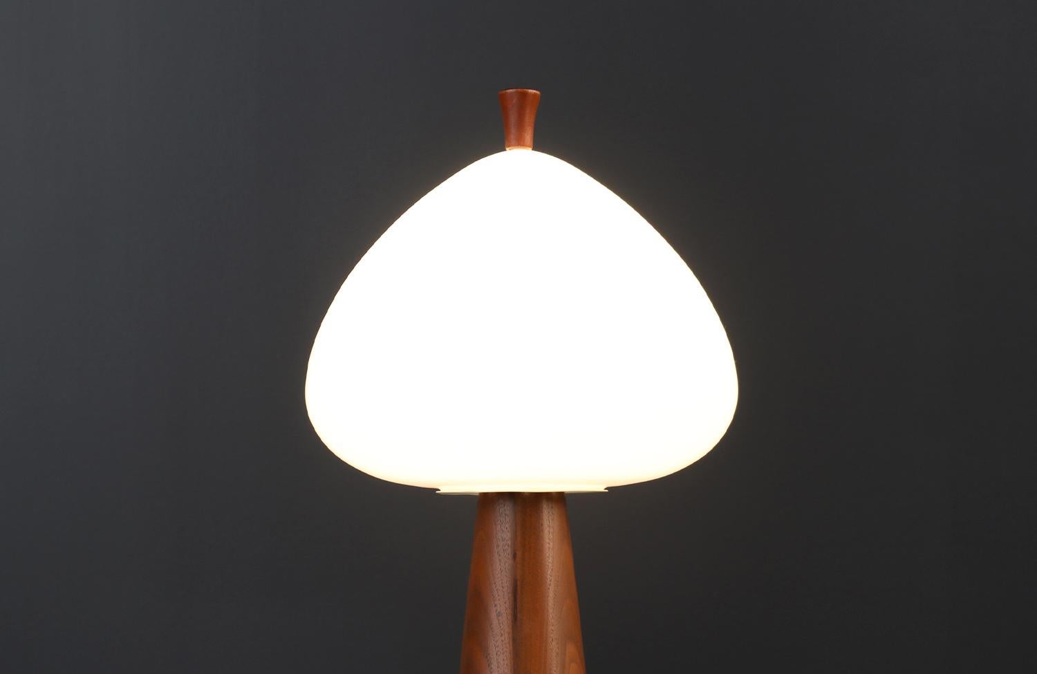 American Expertly Restored - Mid-Century Modern Mushroom Glass & Walnut Lamp by Laurel For Sale