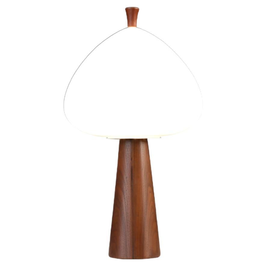 Expertly Restored - Mid-Century Modern Mushroom Glass & Walnut Lamp by Laurel