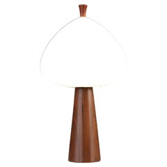 Retro Expertly Restored - Mid-Century Modern Mushroom Glass & Walnut Lamp by Laurel