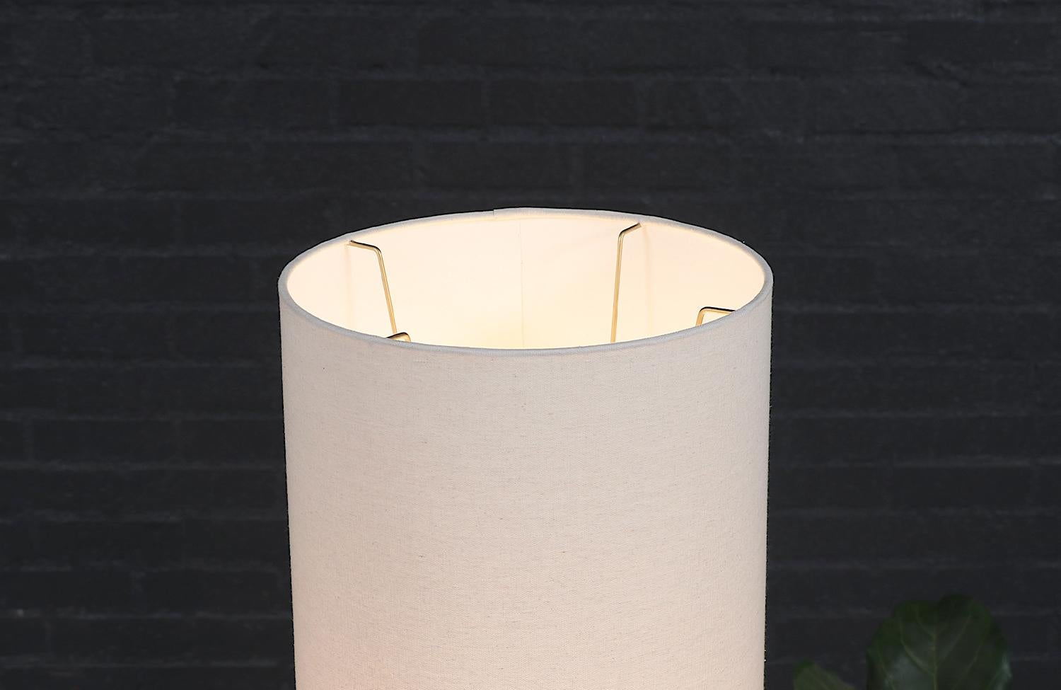 Mid-20th Century Expertly Restored - Mid-Century Modern Sculpted Korina Wood & Brass Floor Lamp
