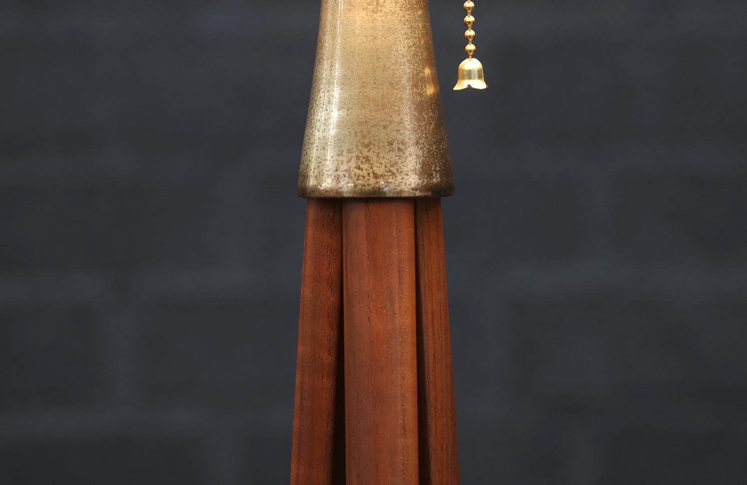 Expertly Restored - Mid-Century Modern Sculpted Korina Wood & Brass Floor Lamp 2