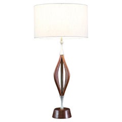 Expertly Restored -Mid-Century Modern Sculpted Walnut Table Lamp by V.H. Woolums