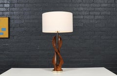 Expertly Restored - Mid-Century Modern Spiral Sculpted-Wood Table Lamp