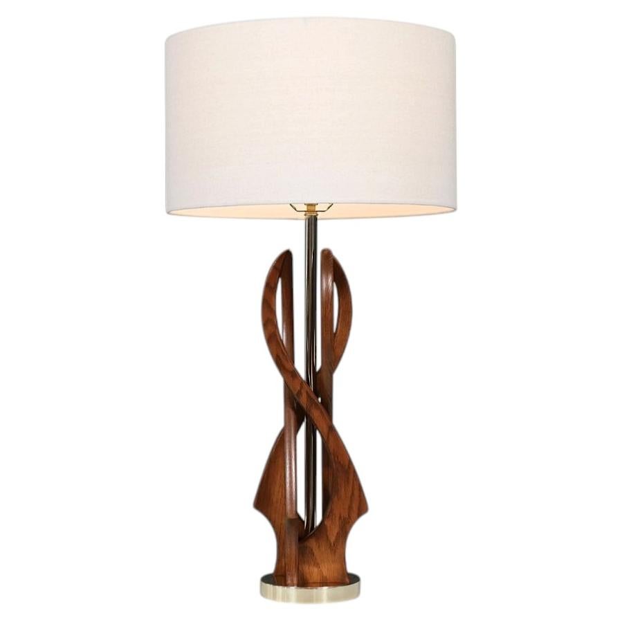 Expertly Restored - Mid-Century Modern Spiral Sculpted-Wood Table Lamp
