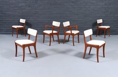 Sillas de comedor de teca y tweed modernas de mediados de siglo, restauradas por expertos, de Peter Hayward