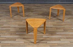 Expertly Restored - Mid-Century Modern Triangular Oak Tri-Leg Side Tables