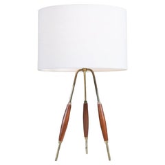 Expertly Restored - Mid-Century Modern Tripod Brass & Walnut Table Lamp