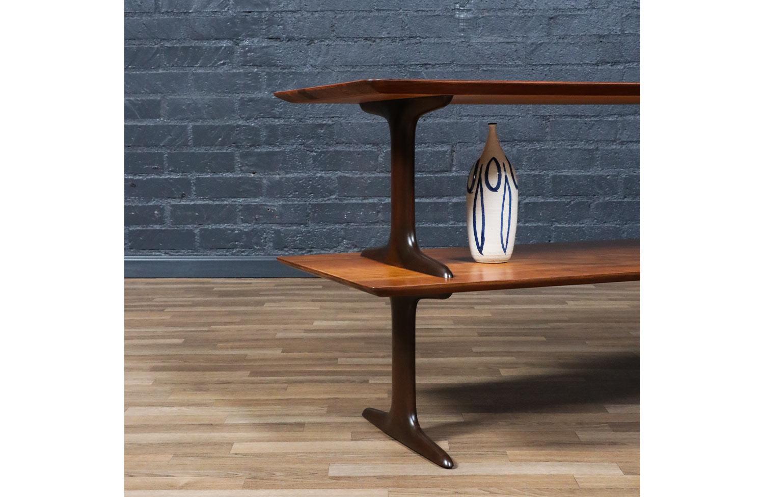 Expertly Restored - Mid-Century Modern Two-Tier Sculpted Bookshelf For Sale 3