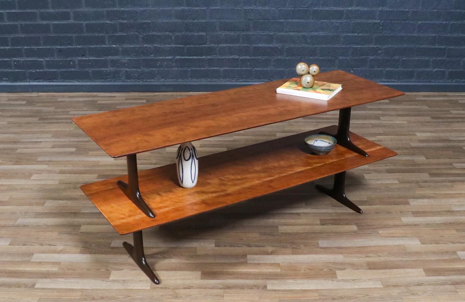 American Expertly Restored - Mid-Century Modern Two-Tier Sculpted Bookshelf For Sale