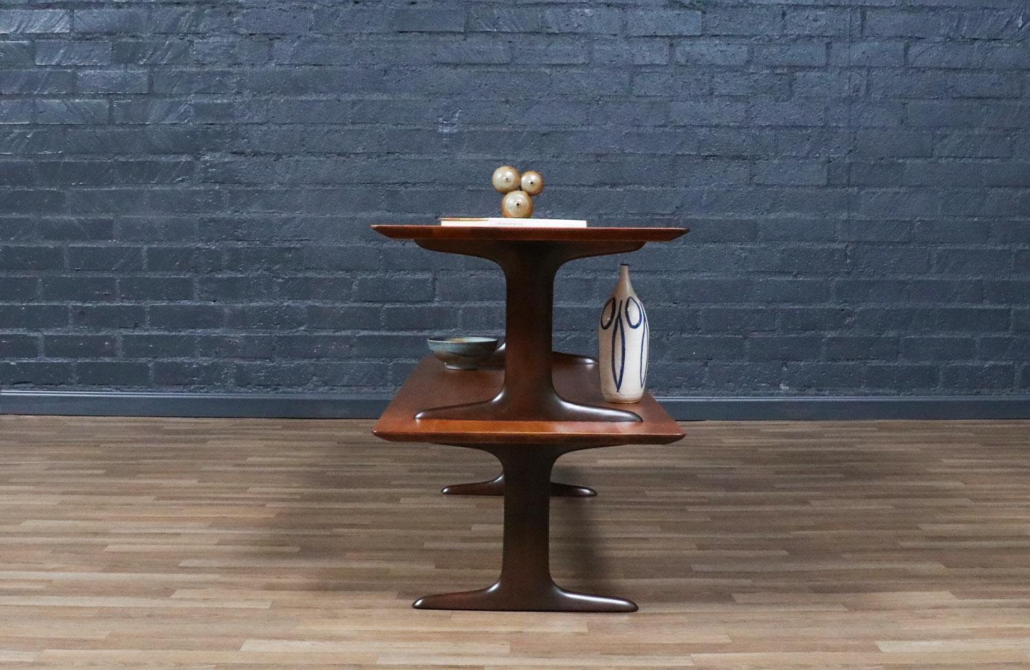 Mid-20th Century Expertly Restored - Mid-Century Modern Two-Tier Sculpted Bookshelf For Sale