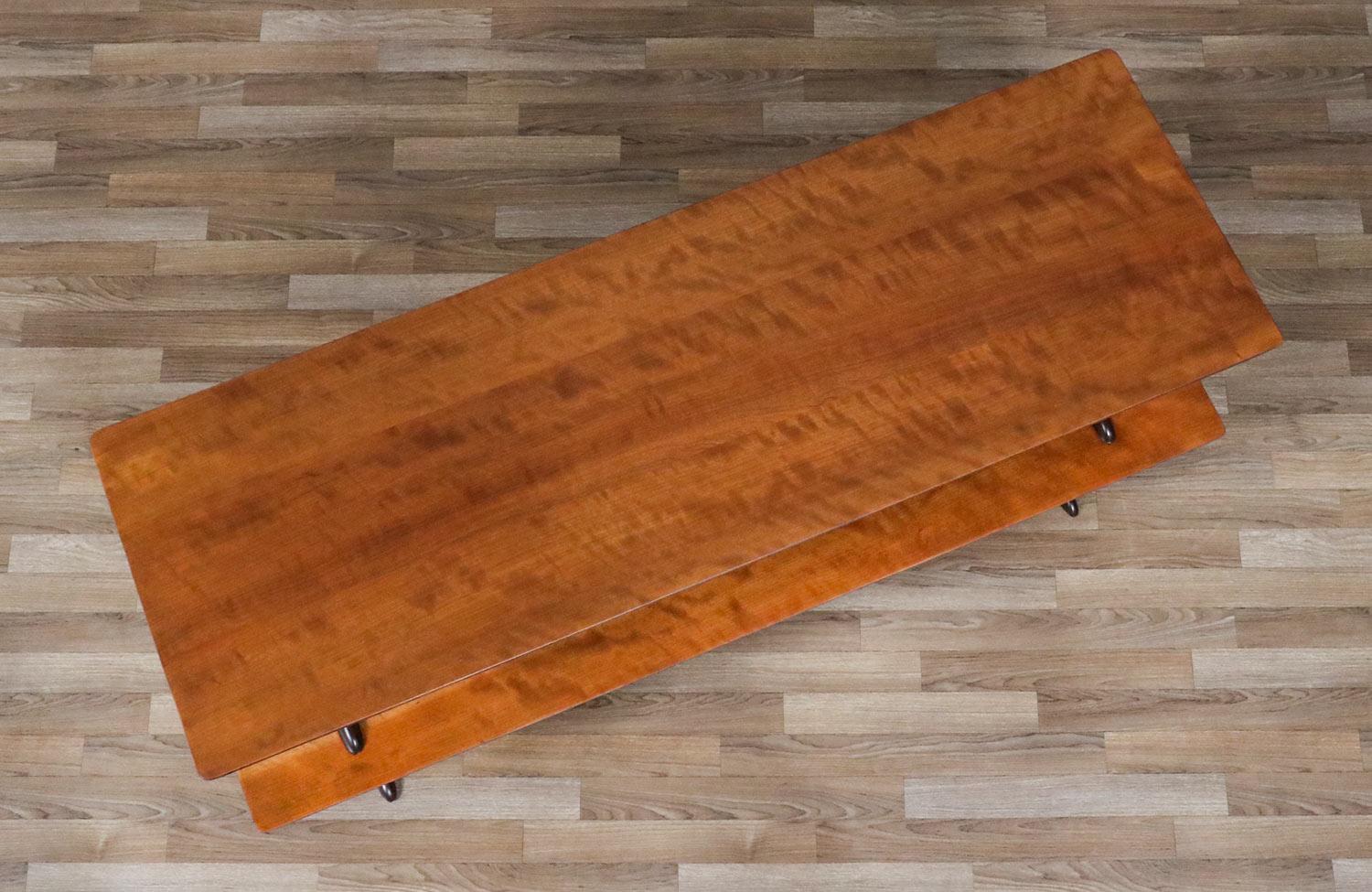 Wood Expertly Restored - Mid-Century Modern Two-Tier Sculpted Bookshelf For Sale