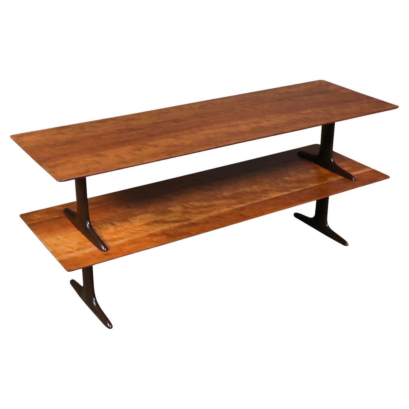 Expertly Restored - Mid-Century Modern Two-Tier Sculpted Bookshelf