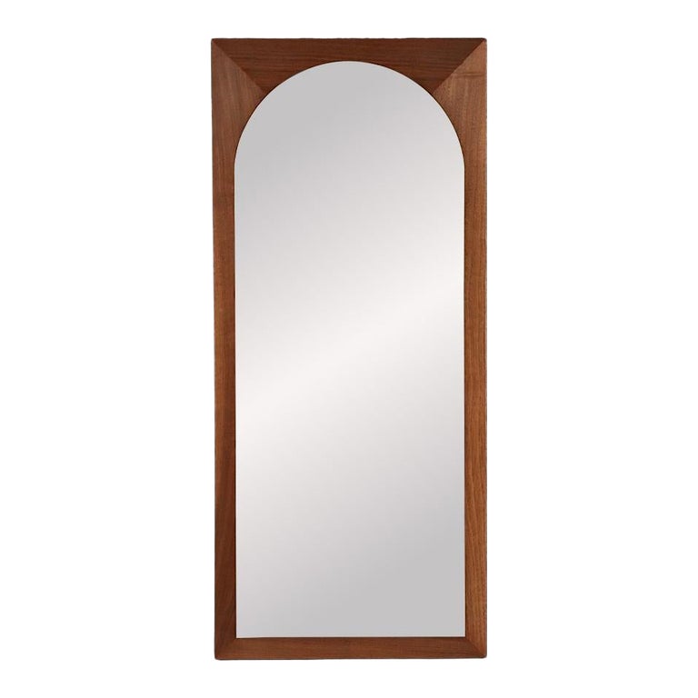 Expertly Restored - Mid-Century Modern Walnut Beveled Frame Arch Mirror