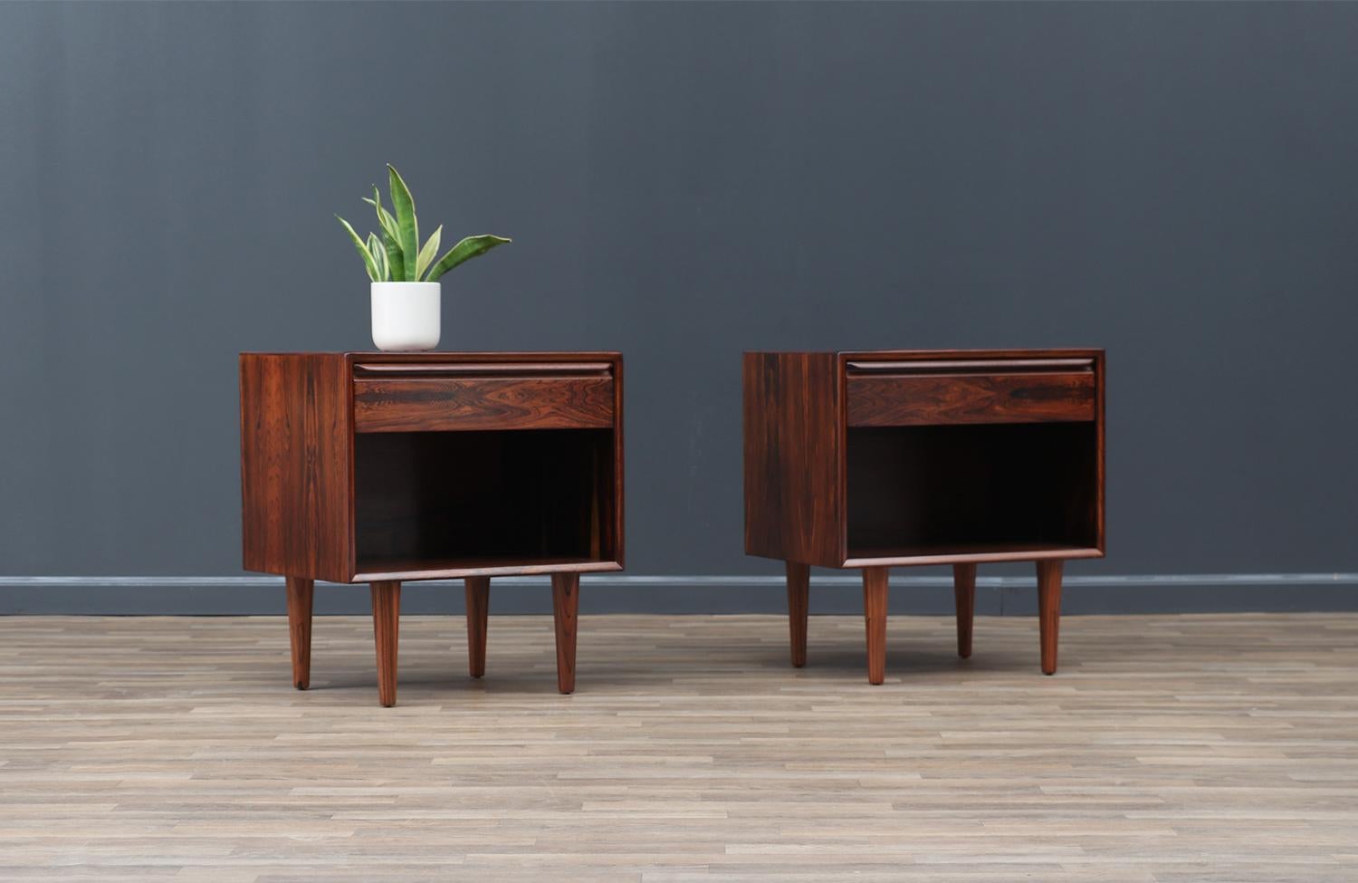 Scandinavian Modern Expertly Restored - Mid-Century Rosewood Night Stands with Bookcase by Westnofa