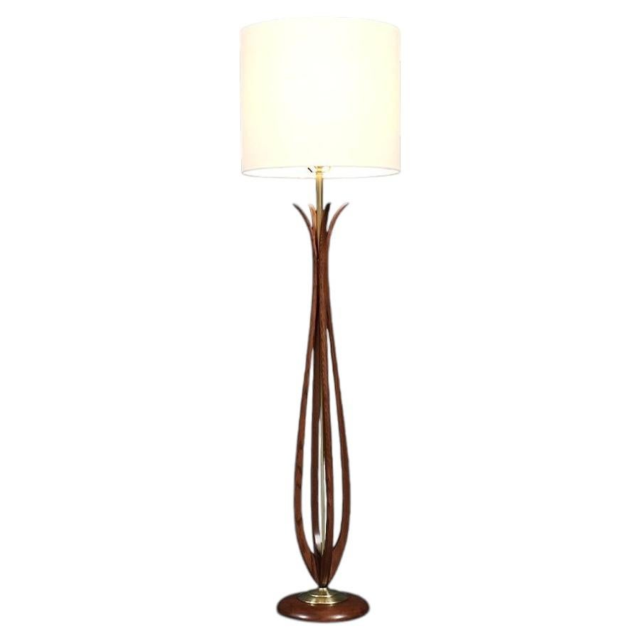 Expertly Restored - Mid-Century Sculpted Wood Floor Lamp by Roller Lamp Co.