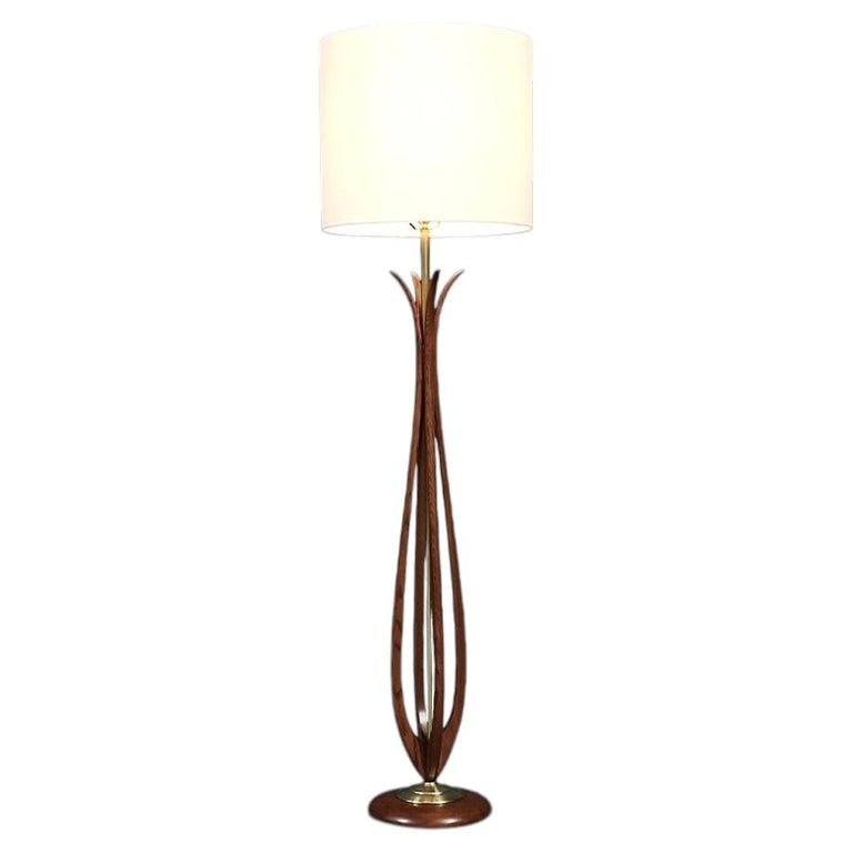 Expertly Restored - Mid-Century Sculpted Wood Floor Lamp by Roller Lamp Co.