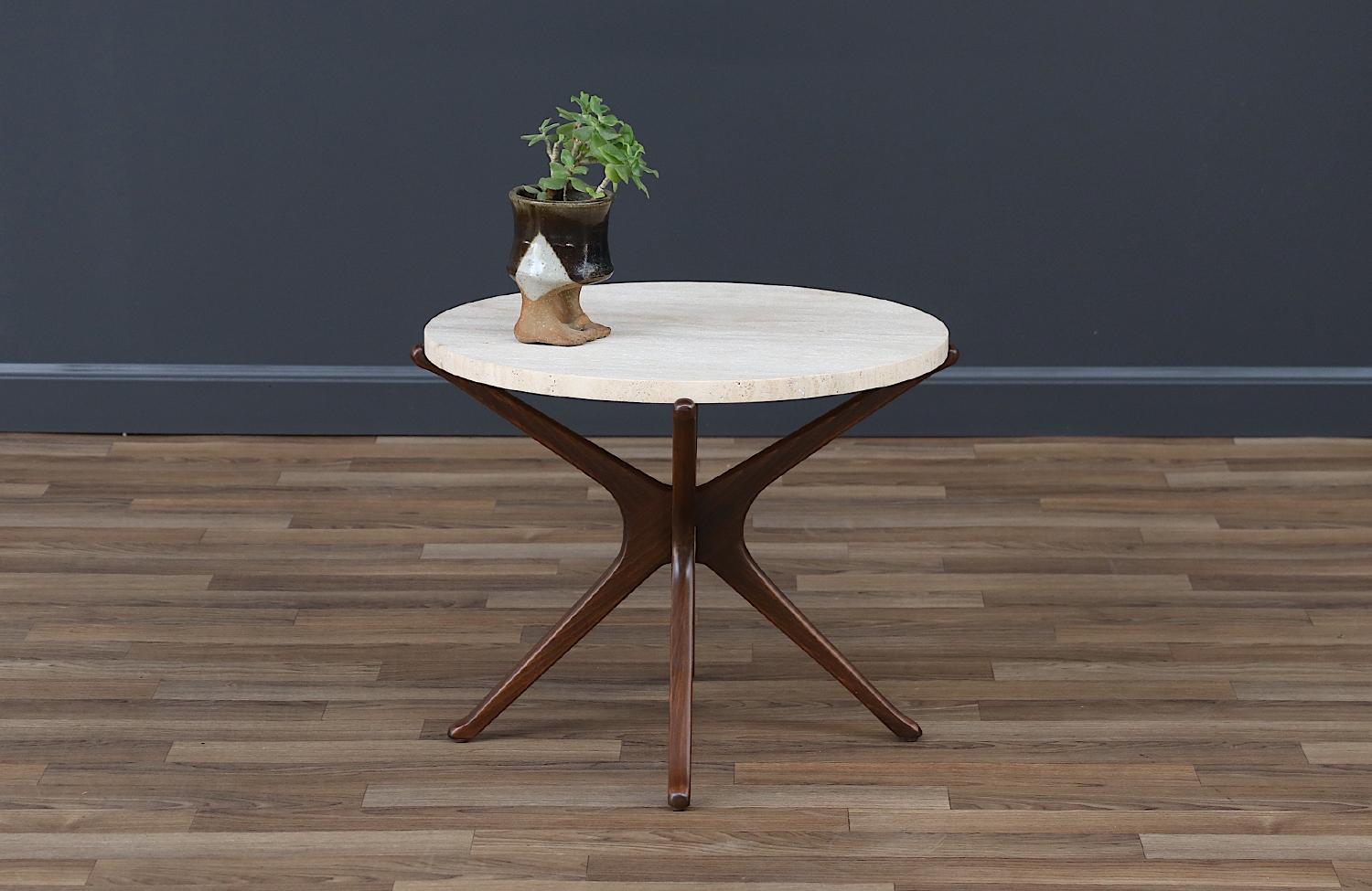 Mid-Century Modern Expertly Restored - Mid-Century Sculptural Jax Side Table with Travertine Top