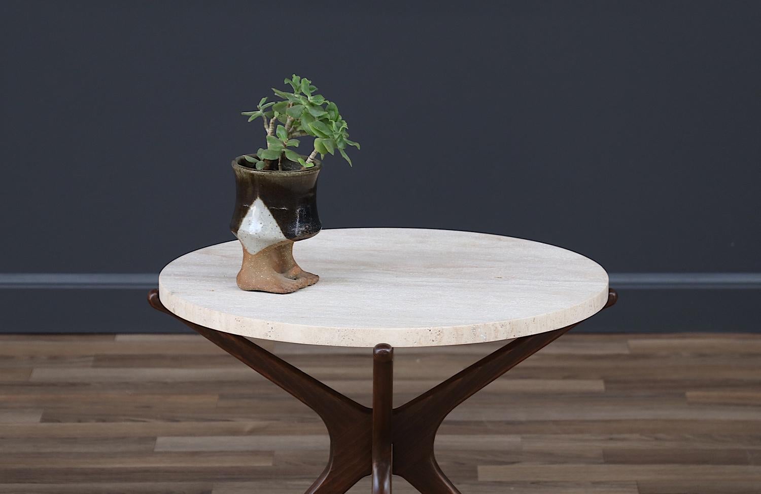 Italian Expertly Restored - Mid-Century Sculptural Jax Side Table with Travertine Top