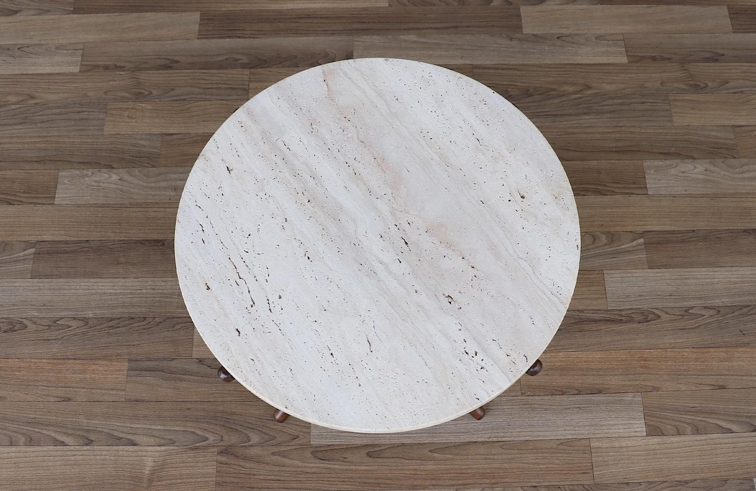 Stone Expertly Restored - Mid-Century Sculptural Jax Side Table with Travertine Top
