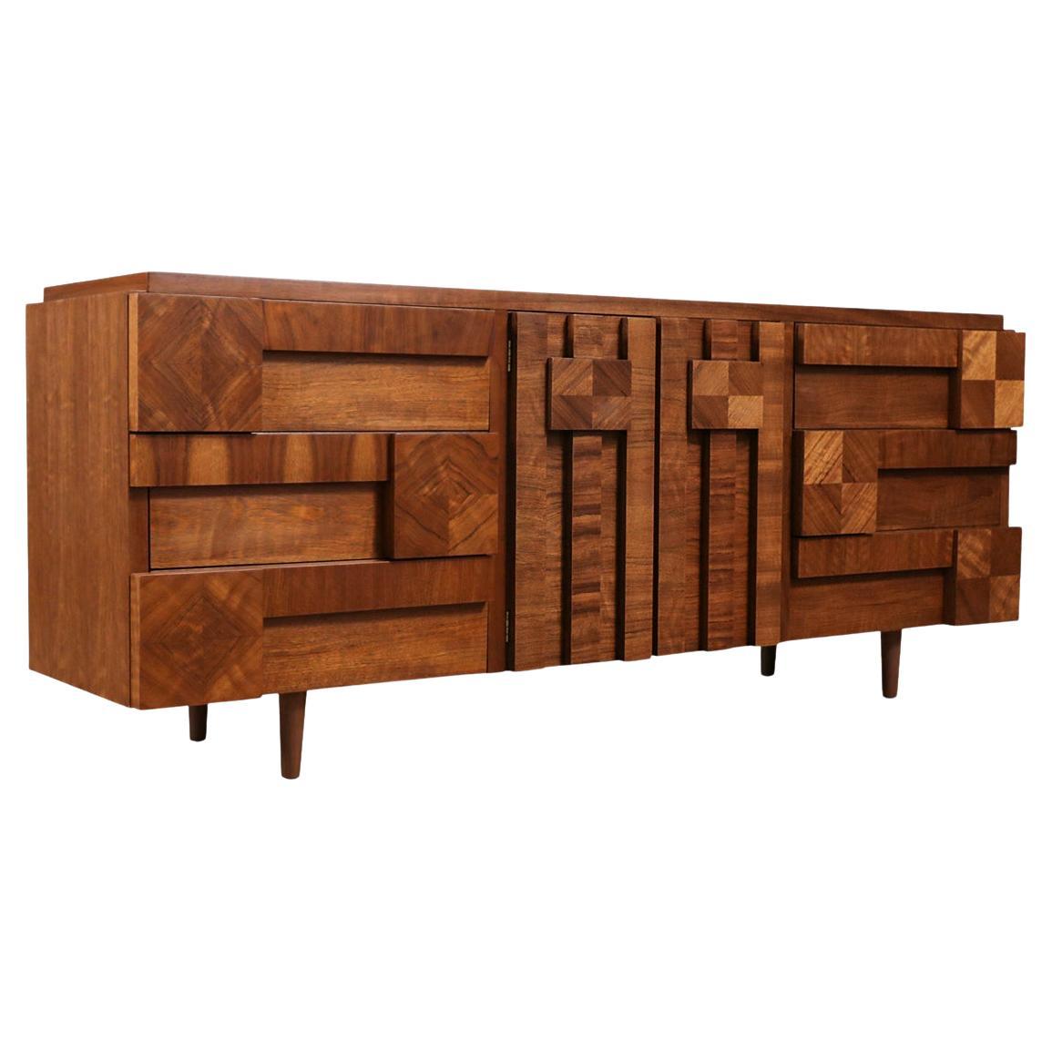 Expertly Restored - Mid-Century "Staccato" Brutalist Dresser by Lane