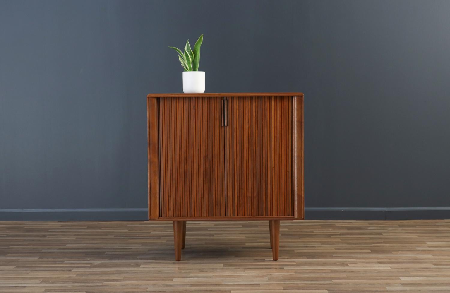 American Expertly Restored - Mid-Century Tambour-Door Walnut Cabinet by Barzilay