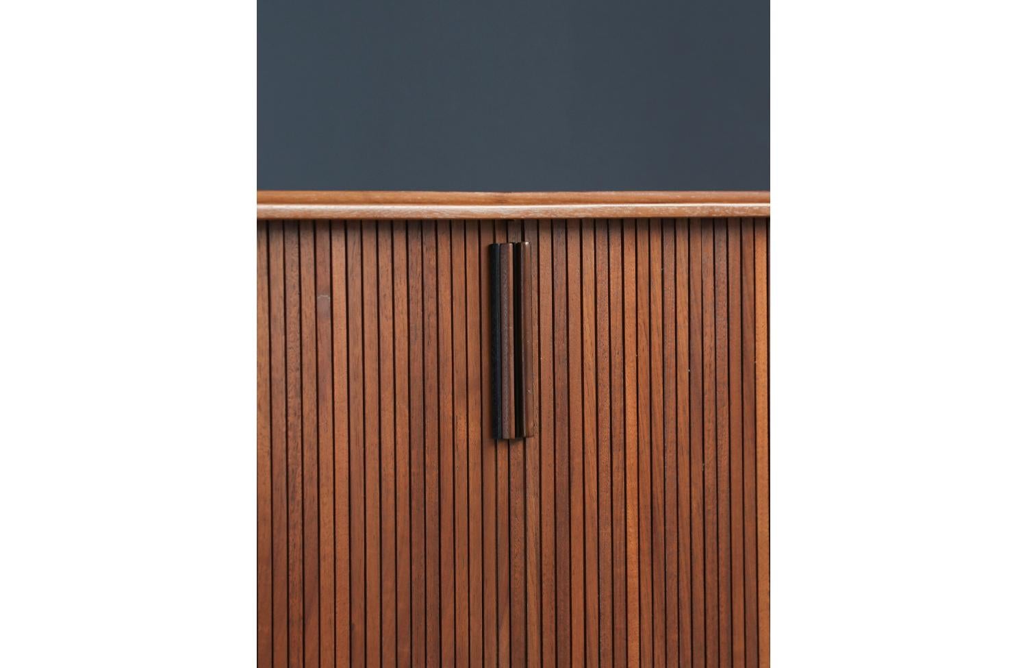 Expertly Restored - Mid-Century Tambour-Door Walnut Cabinet by Barzilay 2