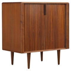 Expertly Restored - Mid-Century Tambour-Door Walnut Cabinet by Barzilay