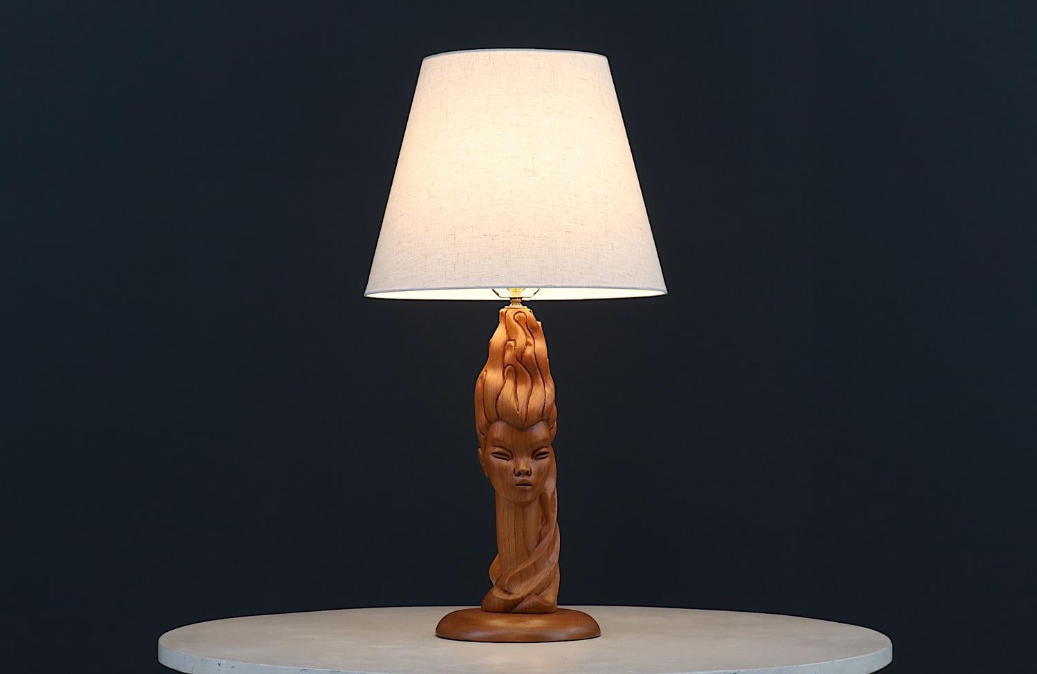 Dimensions
31.25in H x 9in W x 9in D 
Lamp Shade: 13.25in H x 16.50in W X 16.50 in D
________________________________________

Transforming a piece of Mid-Century Modern furniture is like bringing history back to life, and we take this journey with