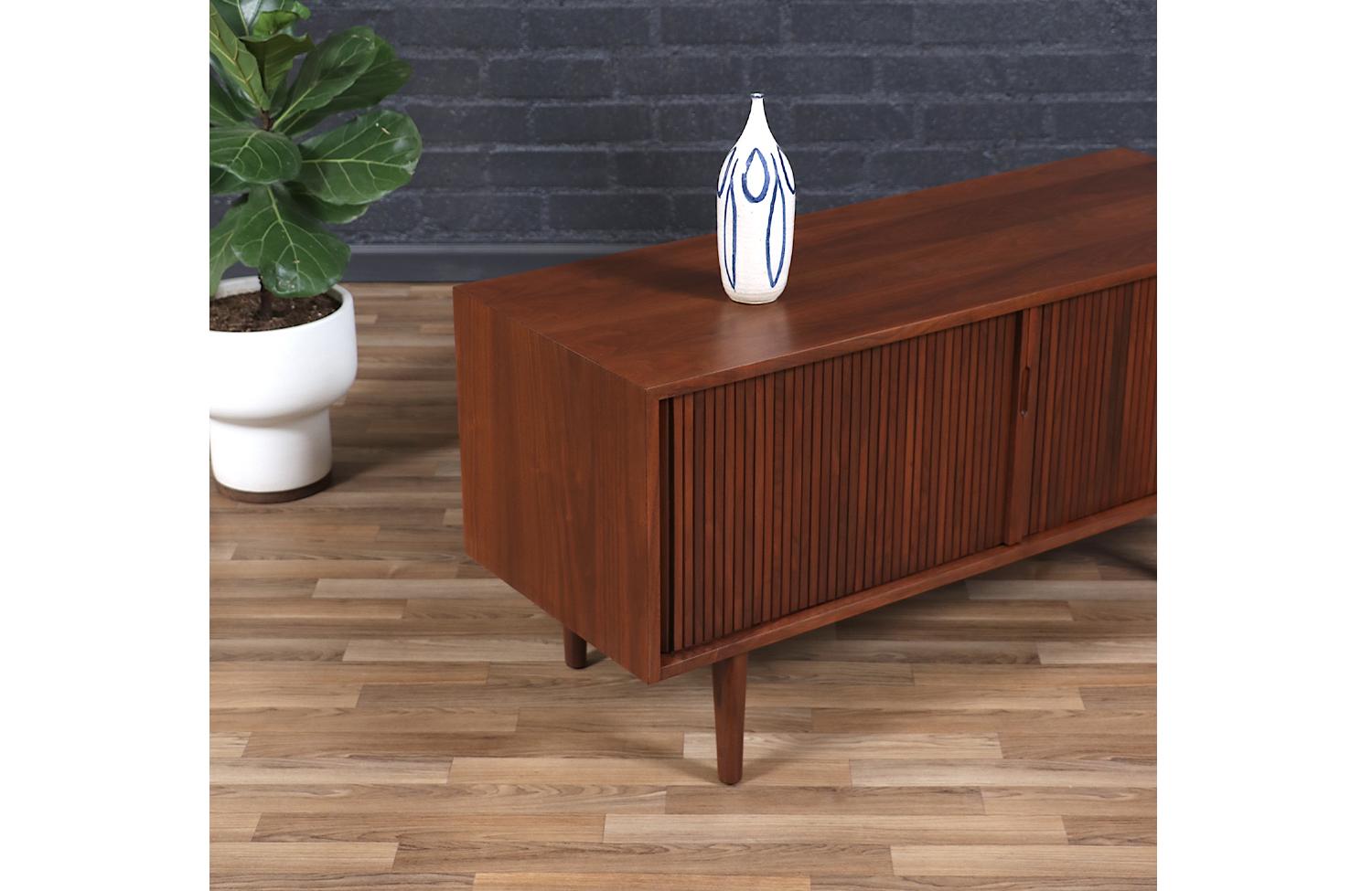 Expertly Restored - Milo Baughman Tambour-Door Low Credenza with Record Holder 1