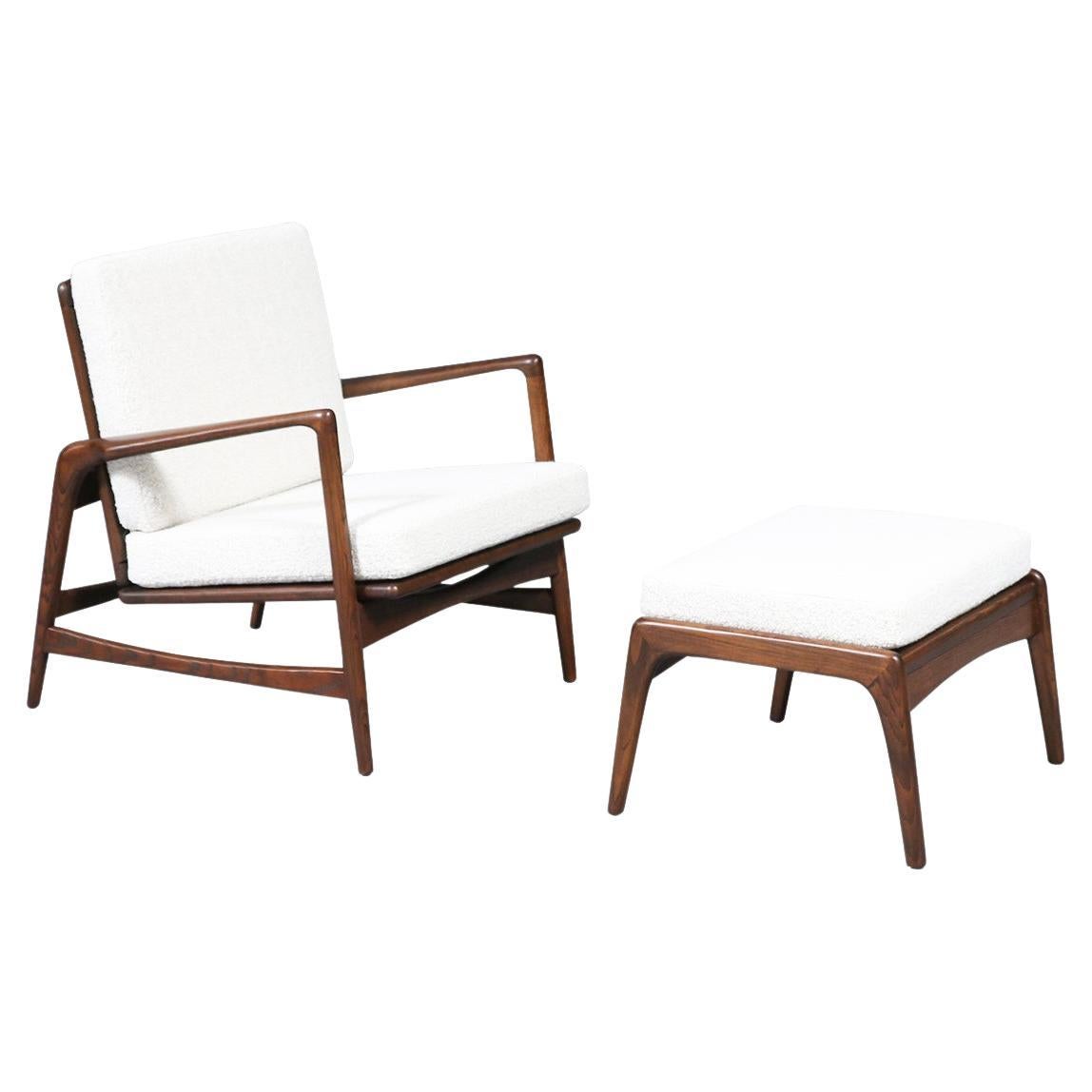 Expertly Restored -Modern Reclining Lounge Chair with Ottoman by Ib Kofod-Larsen
