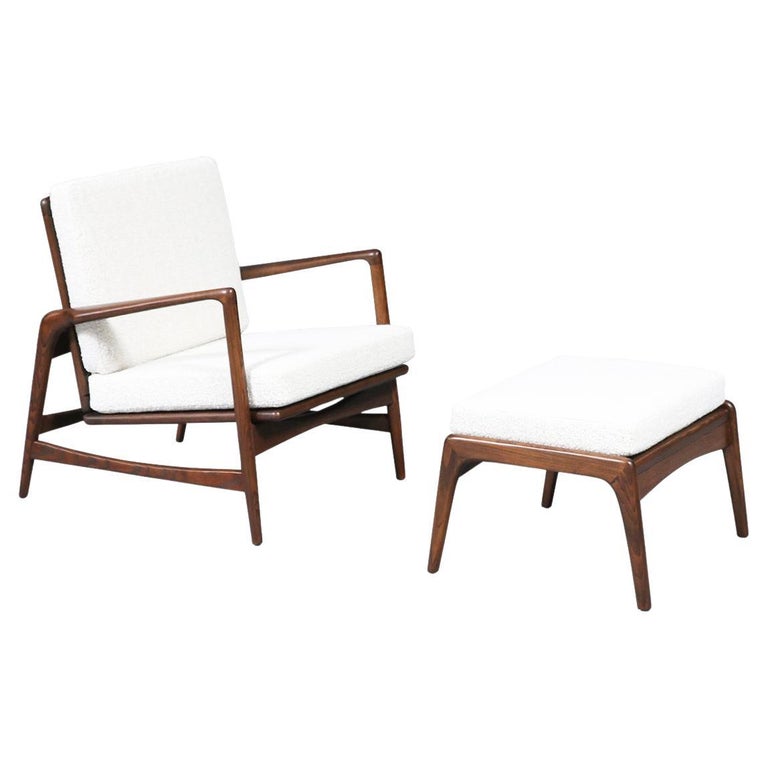 Expertly Restored -Modern Reclining Lounge Chair with Ottoman by Ib Kofod-Larsen