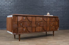 Expertly Restored - Mosaic Brutalist Modern Walnut Dresser by Tobago