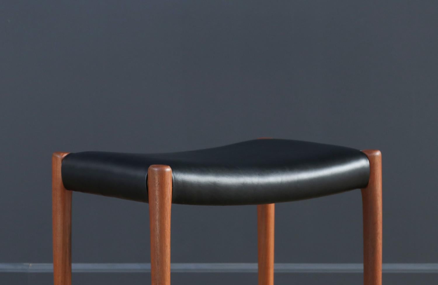 Expertly Restored - Niels Moller Model-80A Teak & Leather Stool 1