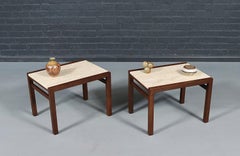 Expertly Restored - Pair of Californian Modern Travertine Top Side Tables