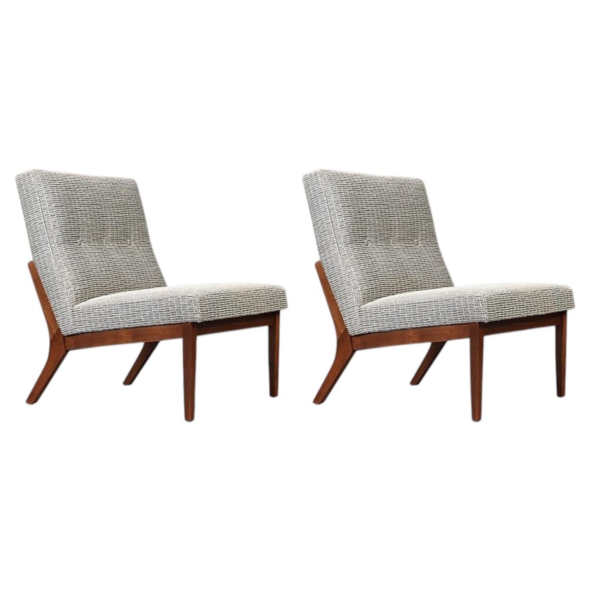 Expertly Restored - Pair of Mid Century Modern Sculpted Walnut Slipper Chairs For Sale