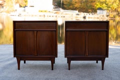 Expertly Restored Pair of Red Lion Nightstands or End Tables in Sculpted Walnut