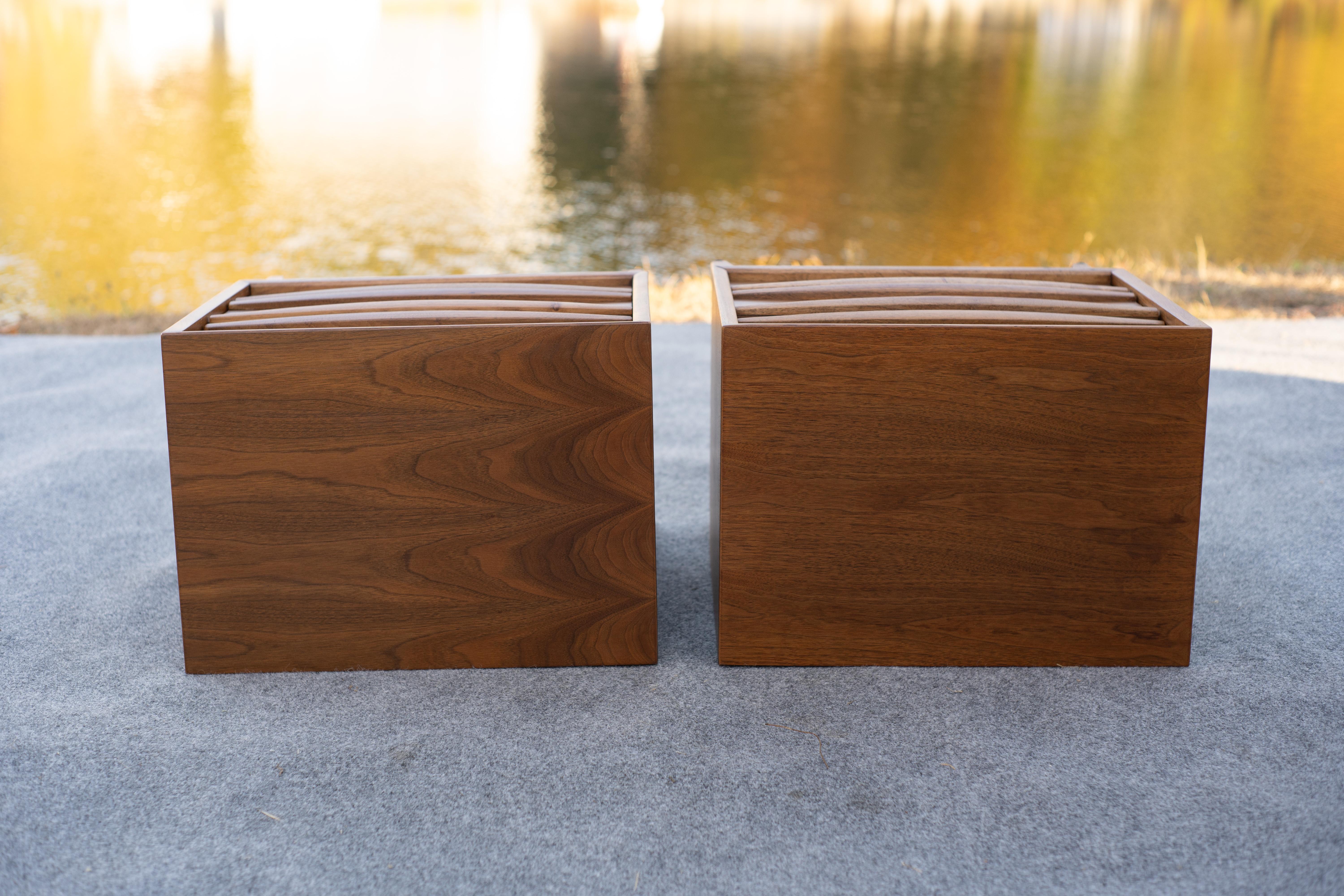 Expertly Restored Pair of Thomasville Tiki Nightstands Sculptured Walnut 1970s 10