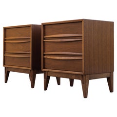 Expertly Restored Pair of Thomasville Tiki Nightstands Sculptured Walnut 1970s